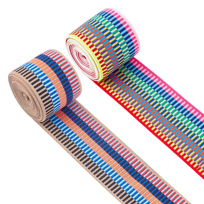 CHGCRAFT 4 Yards 2 Styles 2inch Wide Nylon Elastic Band Flat with Stripe Pattern Rubber Cord Band for Webbing Garment Sewing Accessories - Image 1