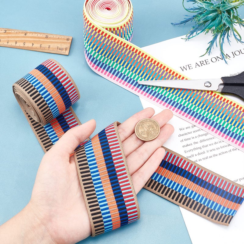 CHGCRAFT 4 Yards 2 Styles 2inch Wide Nylon Elastic Band Flat with Stripe Pattern Rubber Cord Band for Webbing Garment Sewing Accessories - Image 3