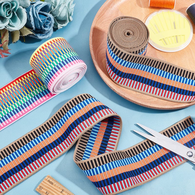 CHGCRAFT 4 Yards 2 Styles 2inch Wide Nylon Elastic Band Flat with Stripe Pattern Rubber Cord Band for Webbing Garment Sewing Accessories - Image 4