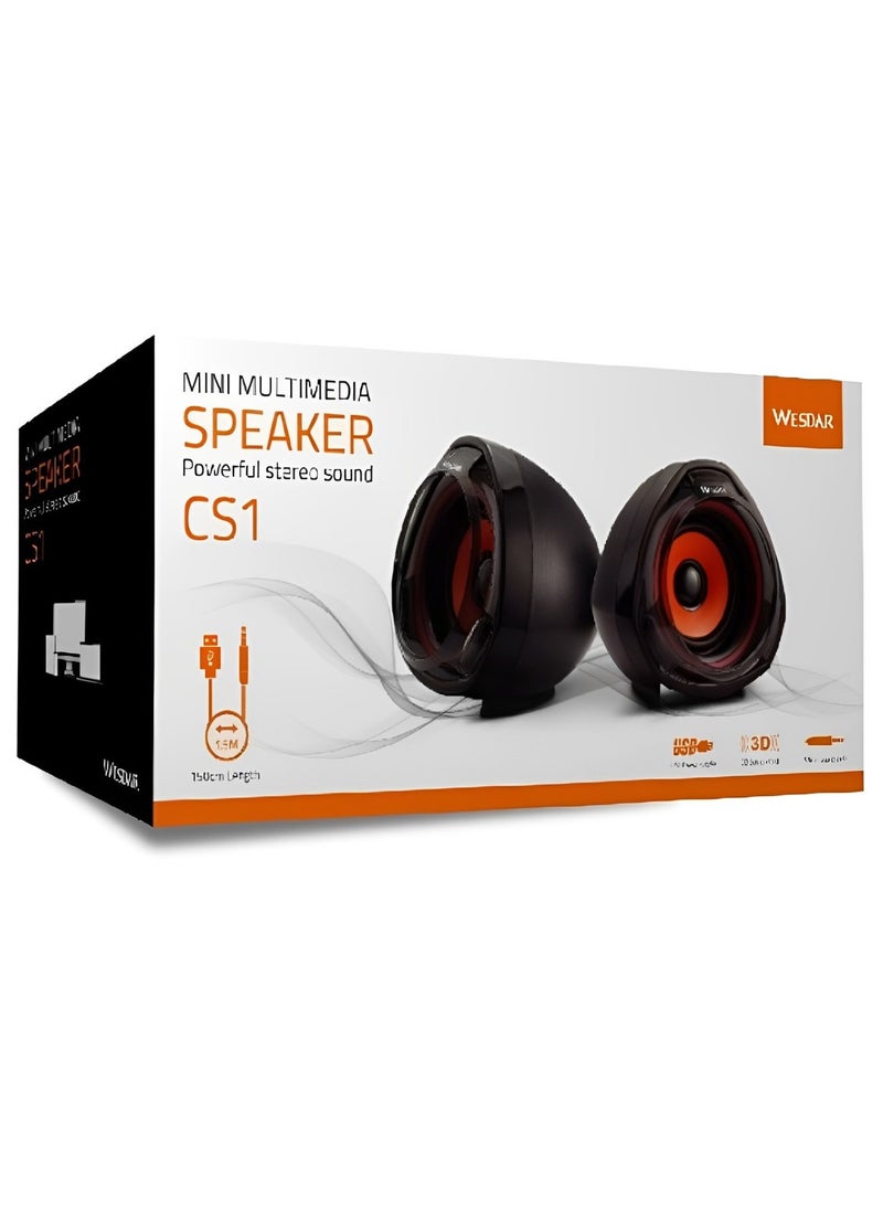 Wesdar - Computer Speakers, 3.5mm USB Powered Subwoofer PC Speakers for Desktop Laptop Notebook, Pack of 2 (Orange) - Image 1