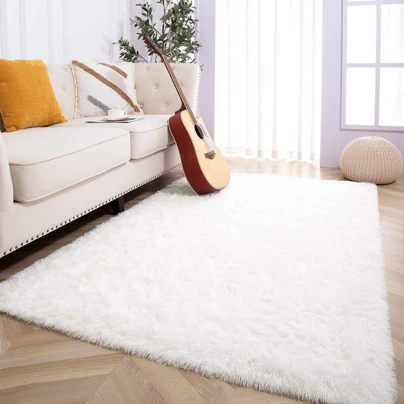 Foxmas Large Area Rugs for Living Room Bedroom 6x9 Feet Fluffy Kids Room Plush Shaggy Nursery Rug Furry Throw Carpets for Boys Girls College Dorm Fuzzy Rugs Home Decorate Rug Cream