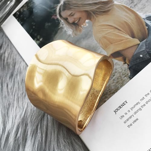 YBMYCM Wide Cuff Chunky Gold-Plated Bracelets for Women Open Cuff Bangles Adjustable Wrist Cuff Bracelets for Women - Image 5
