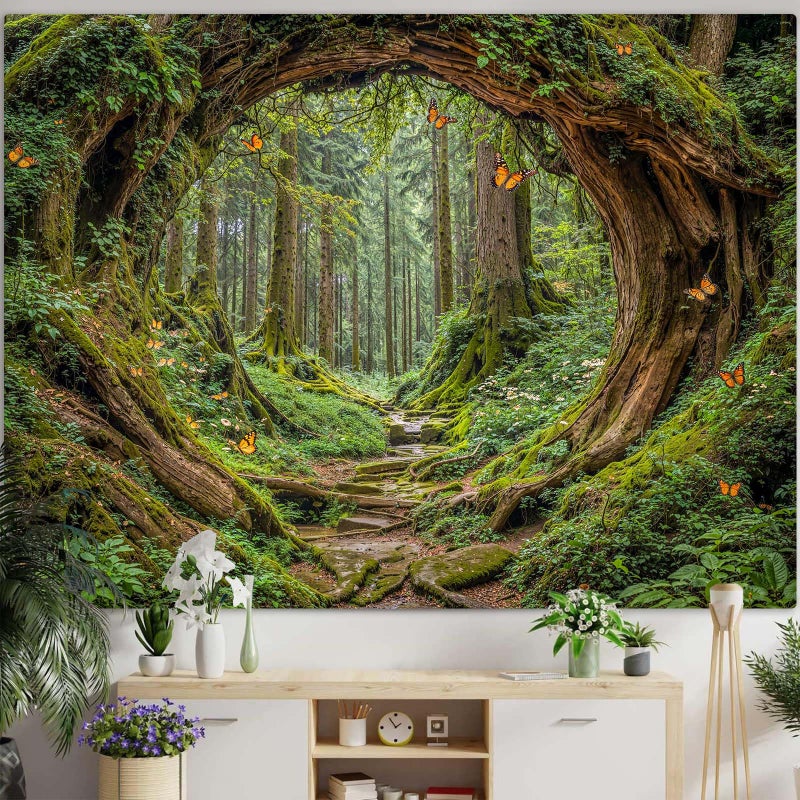 Accnicc Forest Tapestry Green Nature Tree Wall Tapestry for Bedroom Aesthetic Jungle Outdoor Landscape Small Tapestries Wall Hanging for Dorm Living Room Decor 48 x 36 Inch - Image 2