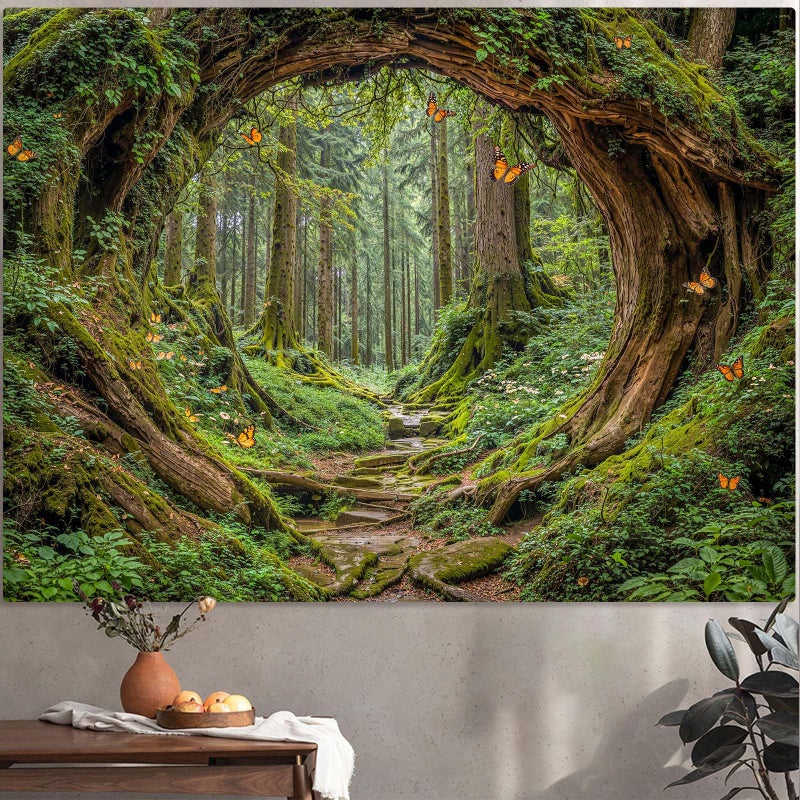 Accnicc Forest Tapestry Green Nature Tree Wall Tapestry for Bedroom Aesthetic Jungle Outdoor Landscape Small Tapestries Wall Hanging for Dorm Living Room Decor 48 x 36 Inch - Image 5