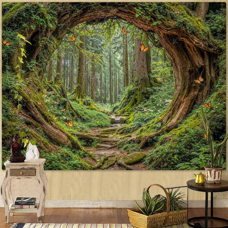 Accnicc Forest Tapestry Green Nature Tree Wall Tapestry for Bedroom Aesthetic Jungle Outdoor Landscape Small Tapestries Wall Hanging for Dorm Living Room Decor 48 x 36 Inch - Image 1
