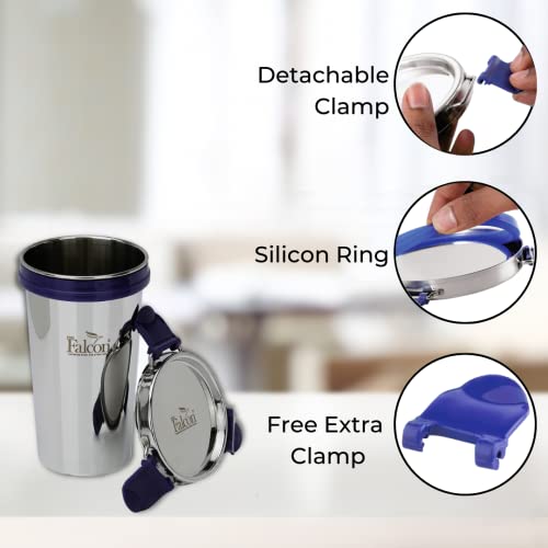 PDDFALCON EcoNxt Stainless Steel Tumbler/Glass Set with All-Steel Lid,100% Leakproof BIS Certified, Jindal Seal & Made in India Extra Clamp, Ideal for Gym, Travel (450ml+520ml) - Image 2