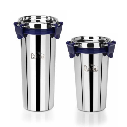PDDFALCON EcoNxt Stainless Steel Tumbler/Glass Set with All-Steel Lid,100% Leakproof BIS Certified, Jindal Seal & Made in India Extra Clamp, Ideal for Gym, Travel (450ml+520ml) - Image 1