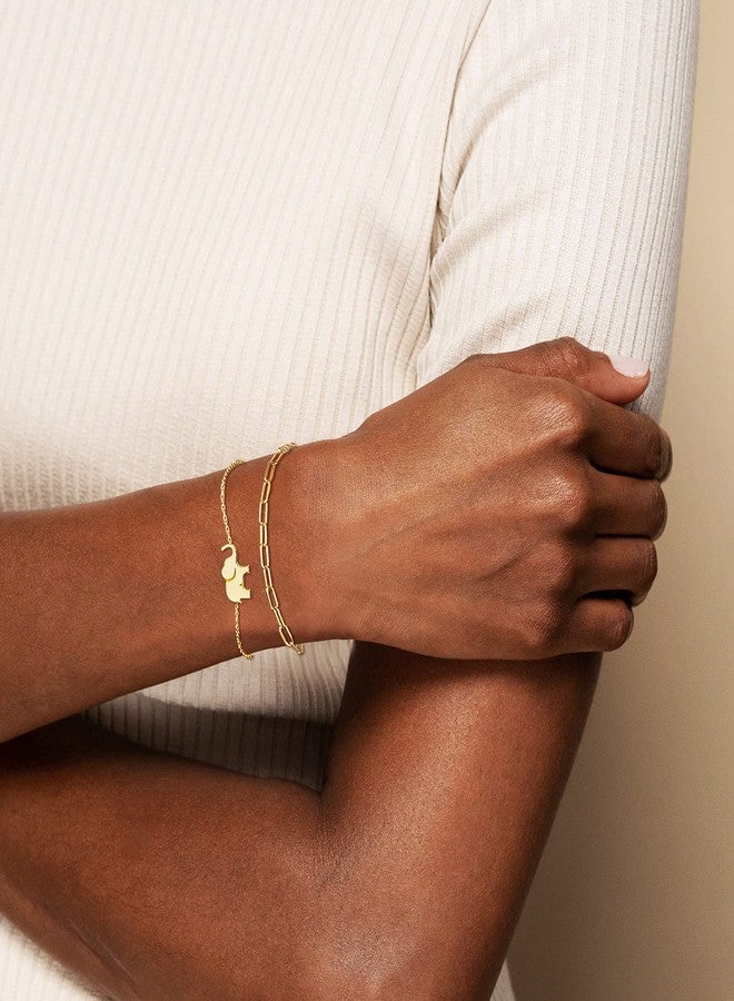 FANCIME Yellow Gold Plated 925 Sterling Silver Cable Link Chain Cute Elephant Dainty Delicate Bracelet Jewelry Easter Gifts For Women Friendship Charm Adjustable, 15 + 3cm - Image 5