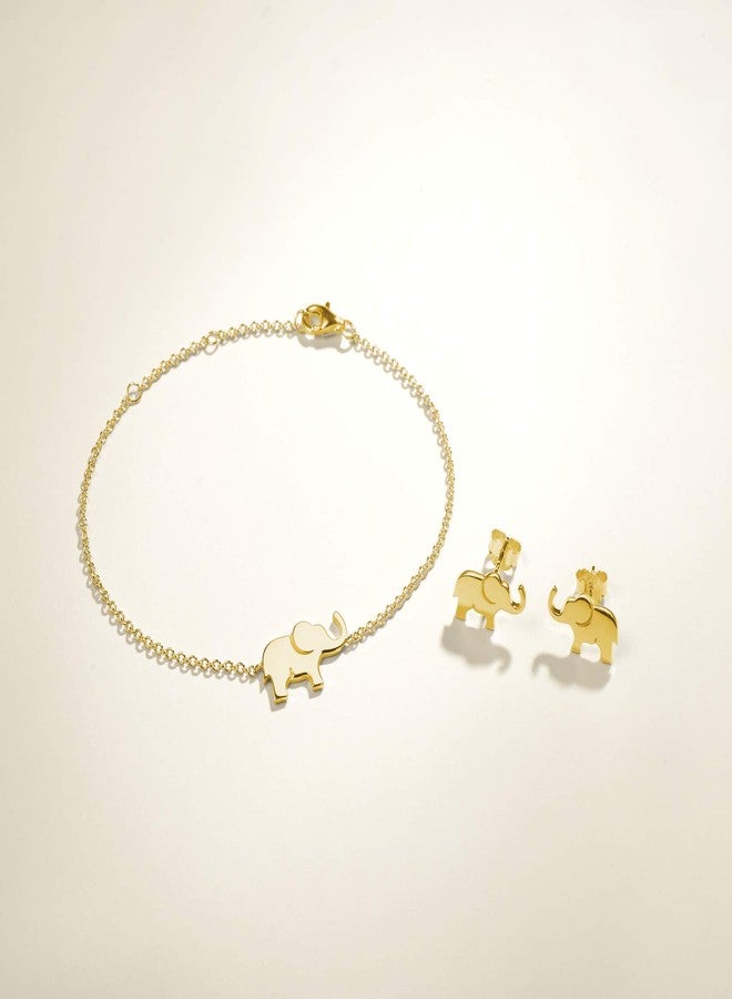 FANCIME Yellow Gold Plated 925 Sterling Silver Cable Link Chain Cute Elephant Dainty Delicate Bracelet Jewelry Easter Gifts For Women Friendship Charm Adjustable, 15 + 3cm - Image 2