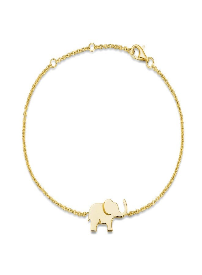 FANCIME Yellow Gold Plated 925 Sterling Silver Cable Link Chain Cute Elephant Dainty Delicate Bracelet Jewelry Easter Gifts For Women Friendship Charm Adjustable, 15 + 3cm - Image 1