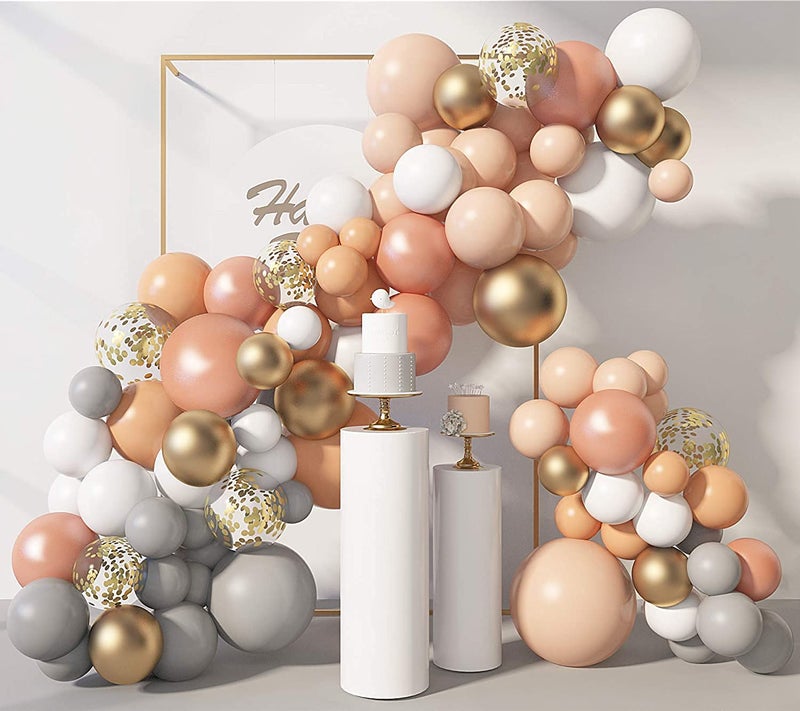Lazybeee Rubber 129 Pcs Rose Gold Balloons Garland Kit For Baby Shower Birthday Decorations, Peach Pastel Rose Gold White Balloon Arch Confetti Balloons For Wedding Bridal Party Supplies - Image 1