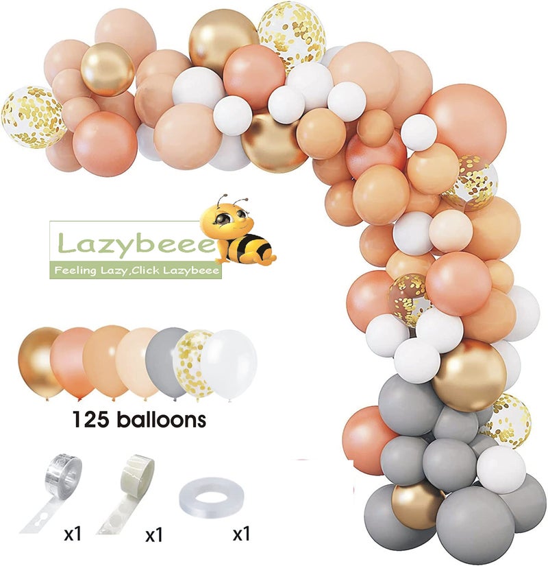 Lazybeee Rubber 129 Pcs Rose Gold Balloons Garland Kit For Baby Shower Birthday Decorations, Peach Pastel Rose Gold White Balloon Arch Confetti Balloons For Wedding Bridal Party Supplies - Image 2
