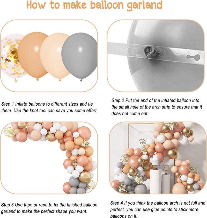 Lazybeee Rubber 129 Pcs Rose Gold Balloons Garland Kit For Baby Shower Birthday Decorations, Peach Pastel Rose Gold White Balloon Arch Confetti Balloons For Wedding Bridal Party Supplies - Image 4