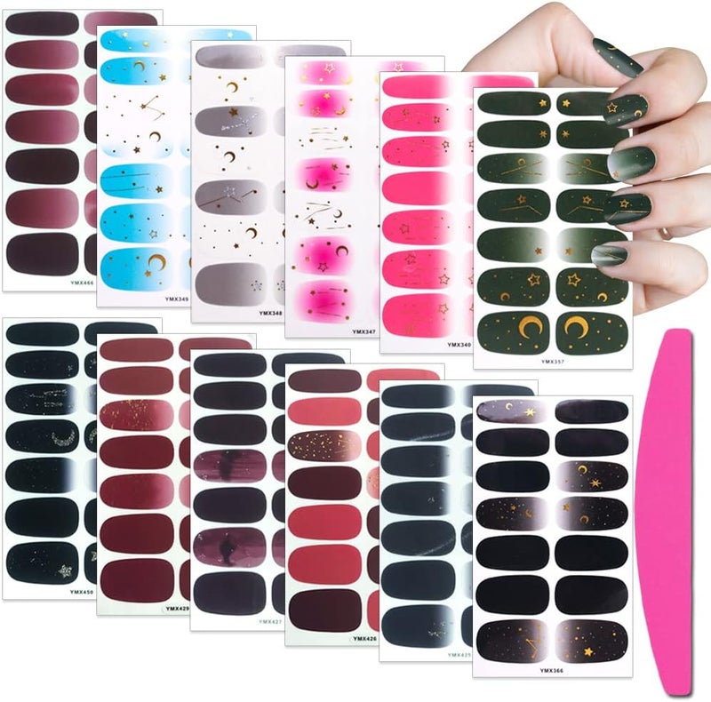 SILPECWEE 12 Sheets Star Moon Nail Polish Strips Adhesive Nail Polish Stickers Nail Wraps for Women Gel Nail Strips Nail Art Stickers with 1pc Nail File