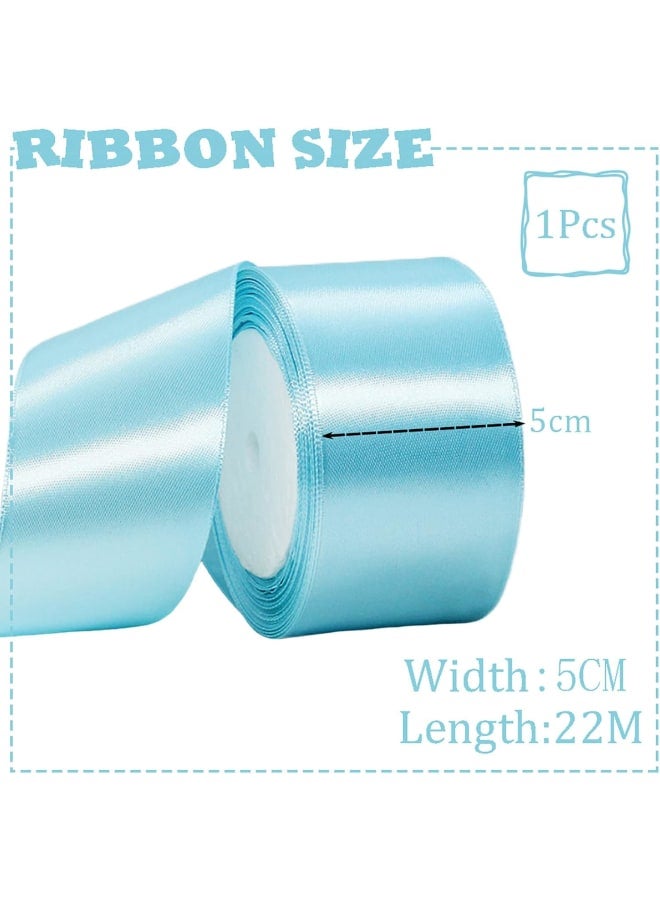 50mm Wide Baby Blue Ribbon Thick Azure Satin Ribbon Wedding Car Ribbon 22m, 2 inch Thick Light Blue Ribbon for Gift Wrapping Wedding Car Cake Ribbon Hair Bow Florist Bouquet Craft Decoration Ribbon - Image 2