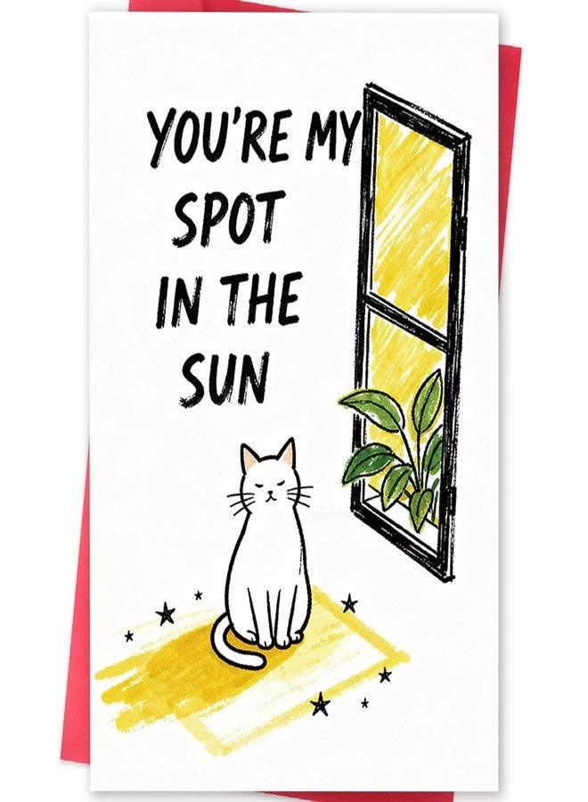 MQMRYeto Cute Cat Valentines Day Card Gift,Lovely Anniversary Card for Boyfriend or Husband, Wife or Girlfriend,'You're My Spot In The Sun' - Image 1