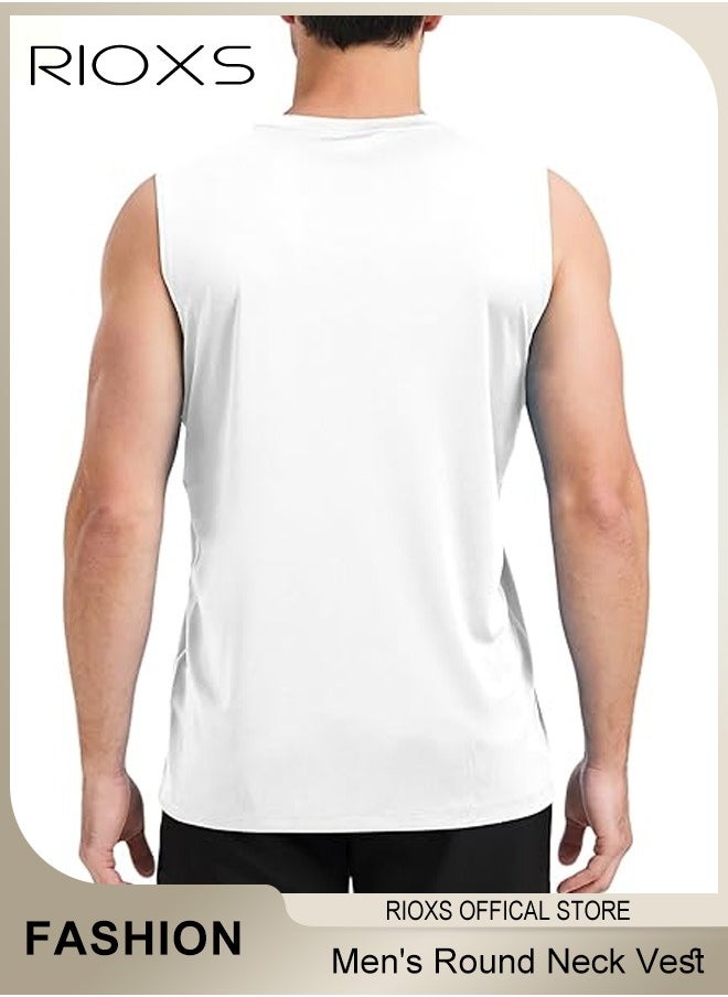 RIOXS Men's Vest Round Neck Sports Tank Tops Cotton Breathable Sportswear Fitness Running Marathon Vest For Gym Casual Wear Lightweight Sleeveless Top  - Image 3