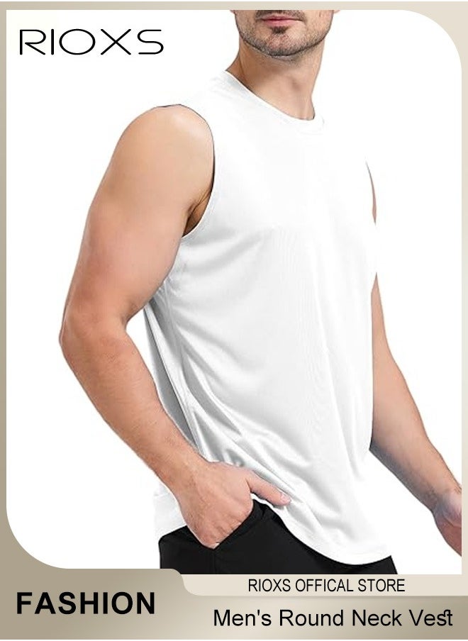 RIOXS Men's Vest Round Neck Sports Tank Tops Cotton Breathable Sportswear Fitness Running Marathon Vest For Gym Casual Wear Lightweight Sleeveless Top  - Image 2