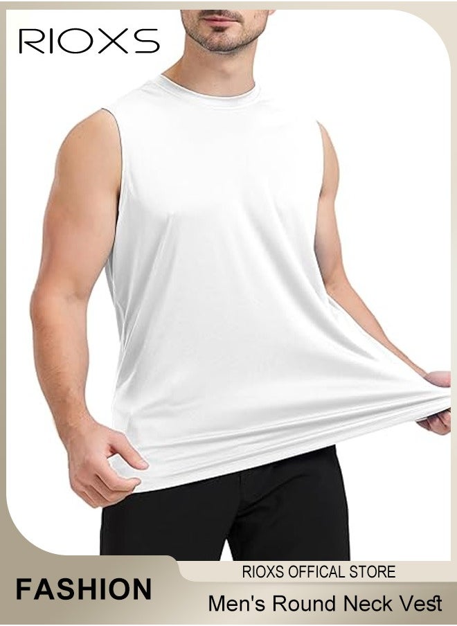 RIOXS Men's Vest Round Neck Sports Tank Tops Cotton Breathable Sportswear Fitness Running Marathon Vest For Gym Casual Wear Lightweight Sleeveless Top  - Image 1