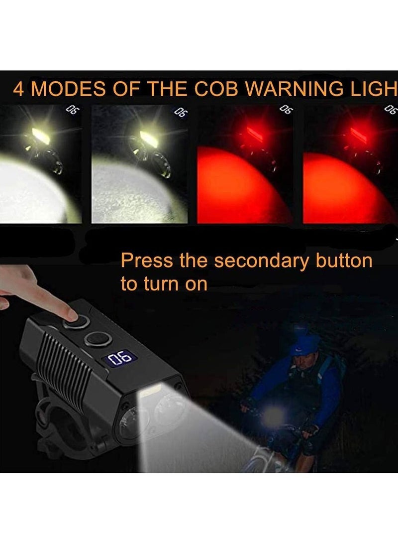Arabest - Bike Light Rechargeable, Super Bright High Lumen Bike Headlight and Taillight Set Waterproof Bicycle Front Light with Warning Light & Power Display for Mountain & Road Bike Cycling - Image 1