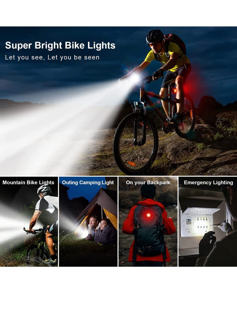 Arabest - Bike Light Rechargeable, Super Bright High Lumen Bike Headlight and Taillight Set Waterproof Bicycle Front Light with Warning Light & Power Display for Mountain & Road Bike Cycling - Image 1