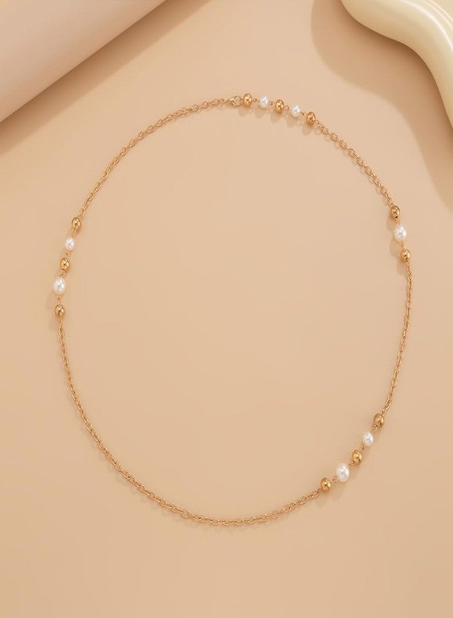 FUTIMELY Layering Dainty Pearl Long Necklace,Charming Layered Plated Gold Bead Thin Chain Statement Choker,Aesthetic Small Pearl Collar Necklace for Women (SG) - Image 5