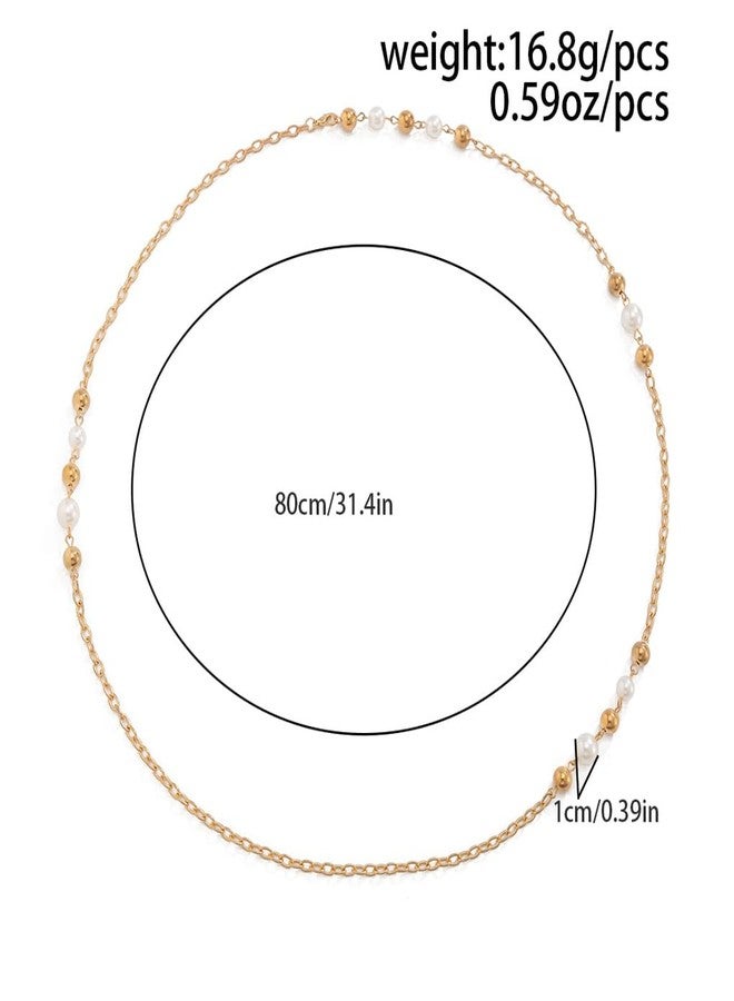 FUTIMELY Layering Dainty Pearl Long Necklace,Charming Layered Plated Gold Bead Thin Chain Statement Choker,Aesthetic Small Pearl Collar Necklace for Women (SG) - Image 4