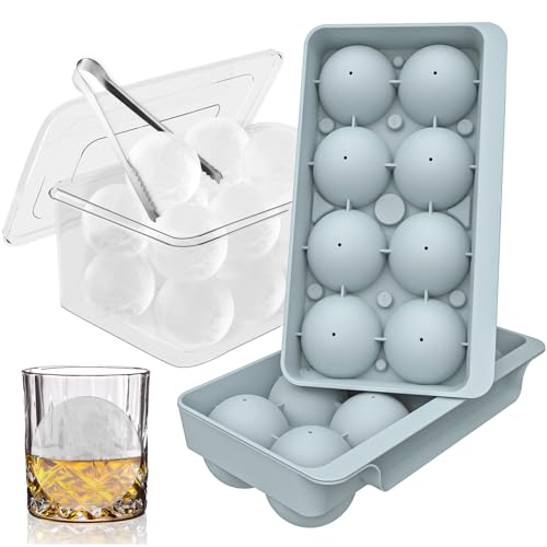 WIBIMEN Large Ice Cube Molds, Big Round Whiskey Ice Cube Trays for Freezer, Easy to Fill & Release, Whiskey Bourbon Cocktail(2.5In*8 Balls- Blue/2 Pack) - Image 1