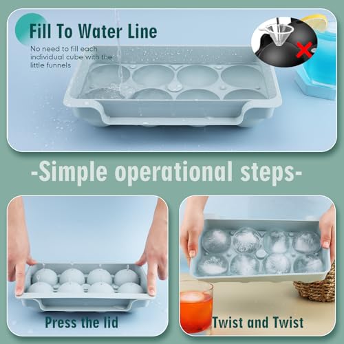 WIBIMEN Large Ice Cube Molds, Big Round Whiskey Ice Cube Trays for Freezer, Easy to Fill & Release, Whiskey Bourbon Cocktail(2.5In*8 Balls- Blue/2 Pack) - Image 3