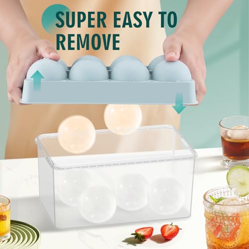 WIBIMEN Large Ice Cube Molds, Big Round Whiskey Ice Cube Trays for Freezer, Easy to Fill & Release, Whiskey Bourbon Cocktail(2.5In*8 Balls- Blue/2 Pack) - Image 2