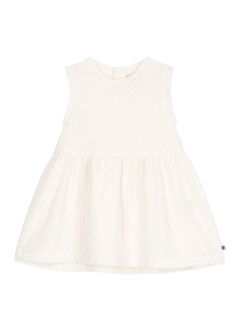 Petit Bateau Babies' sleeveless white cotton broderie anglaise dress