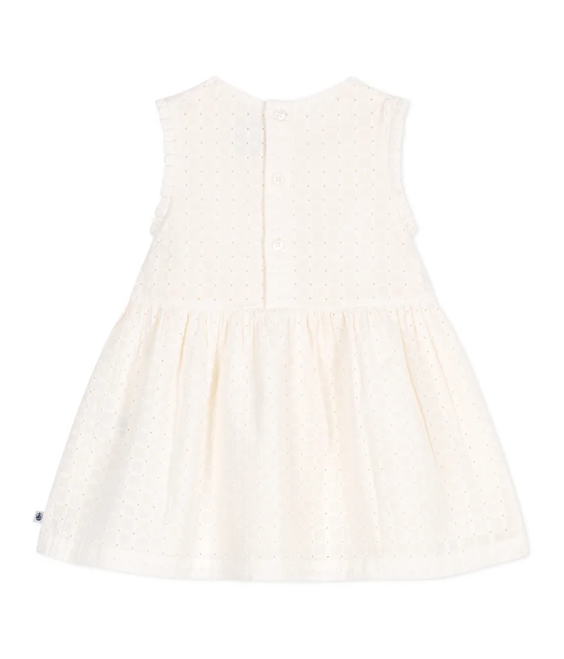 Petit Bateau Babies' sleeveless white cotton broderie anglaise dress