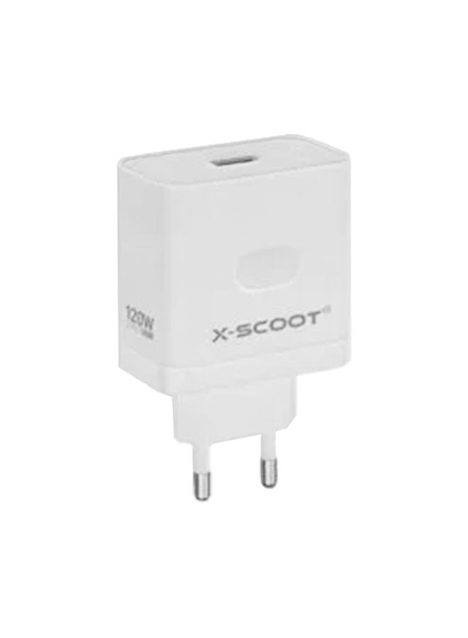 X-SCOOT Super Fast Wall Charger 120W , GaN Technology with USB Output for Smartphones, Tablets & Laptops , Universal AC 100-240V, Compact Travel Friendly Design - White - Image 1