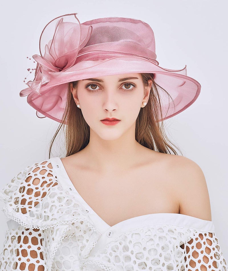 ZX Z and X Organza Church Fascinator Kentucky Derby Hats for Women Flower Wedding Tea Party Hat Wide Brim Sun Hat Pink,purple,One Size - Image 4
