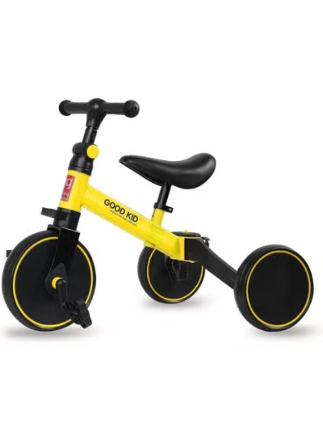 تايجر 4-in-1 Kids Balance Bike & Tricycle – Adjustable Seat & Pedals Toddler Ride-On for 1–4 Years, Indoor/Outdoor Baby Trike for Boys & Girls, Ideal First Birthday Gift for Active Play – Yellow - Image 1