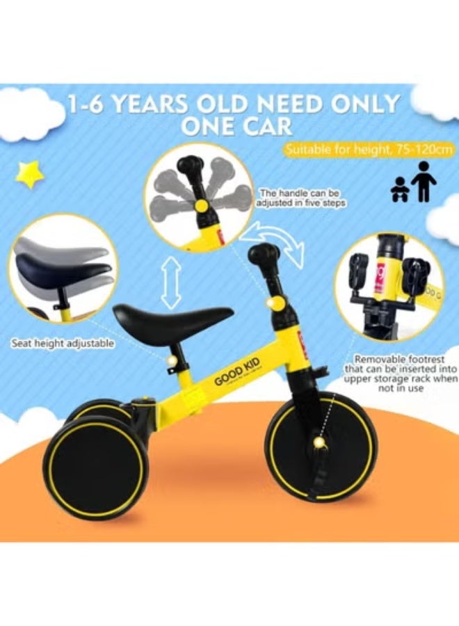 تايجر 4-in-1 Kids Balance Bike & Tricycle – Adjustable Seat & Pedals Toddler Ride-On for 1–4 Years, Indoor/Outdoor Baby Trike for Boys & Girls, Ideal First Birthday Gift for Active Play – Yellow - Image 4