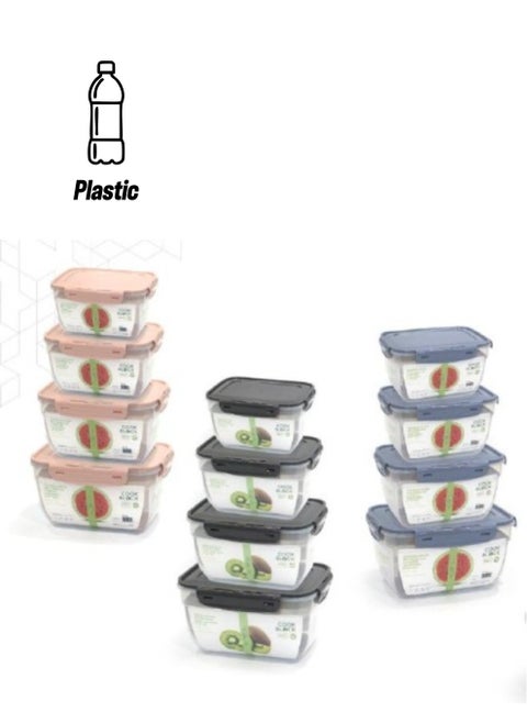 Rectangular plastic boxes of 4 pieces with a lock