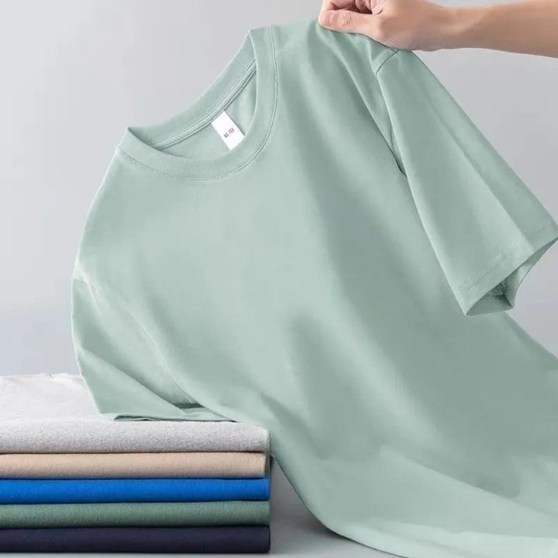 Summer Mens Casual T-Shirts Korean Loose Tees Pea green - Image 1