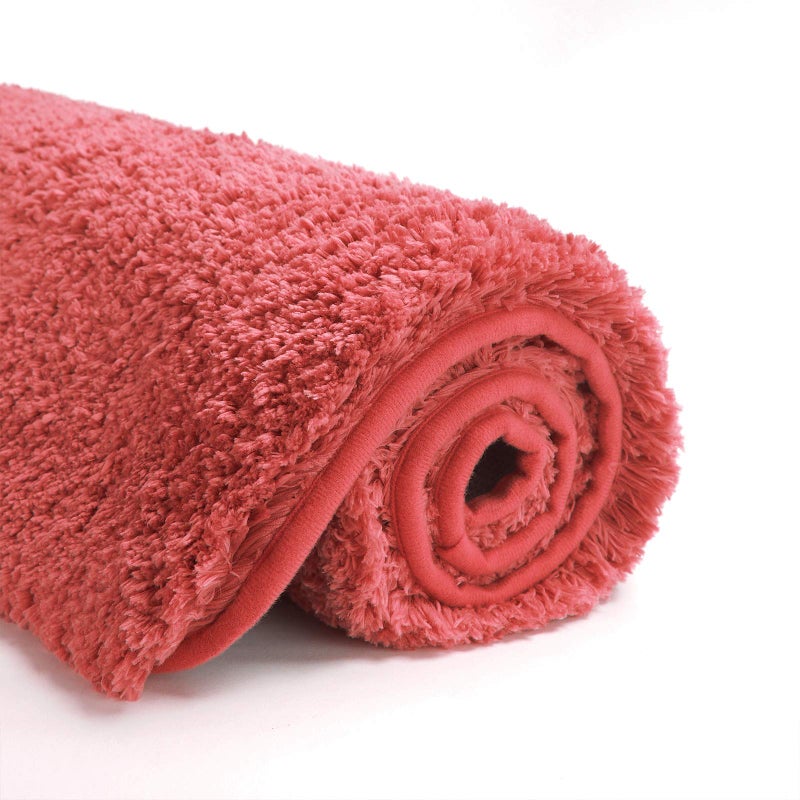 Suchtale Shaggy Bath Mat Non Slip Water Absorbent Soft Microfiber Machine Washable Thick Plush 20 x 32 Living Coral