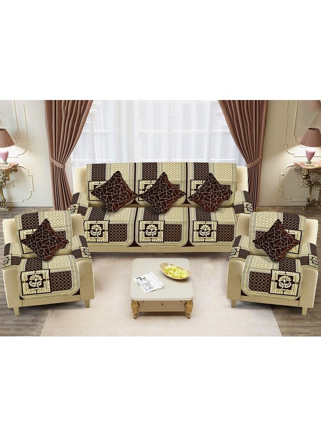 Dazzling DECOR Velvet Sofa Cover with Arm Cover and Cushion Covers Set of 5 Seater - Sofa Covers 3 Seater and 2 Seater Full Cover Set for Couch Seat - Heavy Fabric Sofa Slip 1248_02_Brown - Image 1