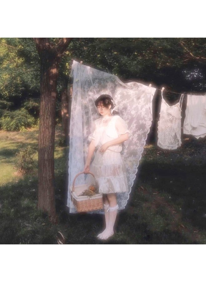 Wedding Photography Props Exterior Ins Literary English Style Romantic White Lace Picnic Mesh Photo Background Cloth-Light Source Color:1.5* 2m - Image 3