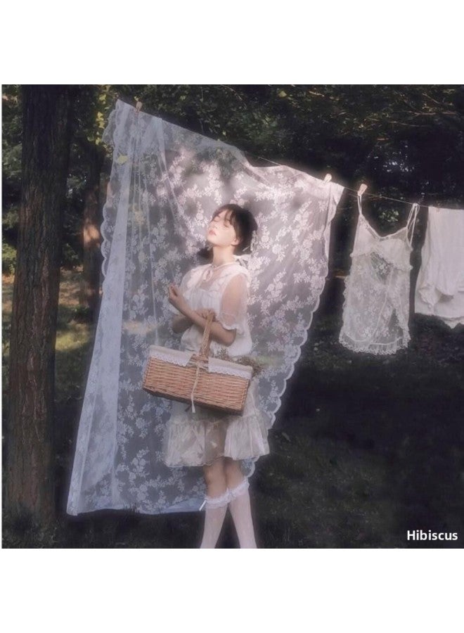 Wedding Photography Props Exterior Ins Literary English Style Romantic White Lace Picnic Mesh Photo Background Cloth-Light Source Color:1.5* 2m - Image 2