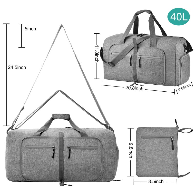 Dimayar 40L Travel Duffle Bag - Foldable Duffel Bag with Shoes Compartment - Overnight Bags Waterproof & Tear Resistant(Gray) - Image 2