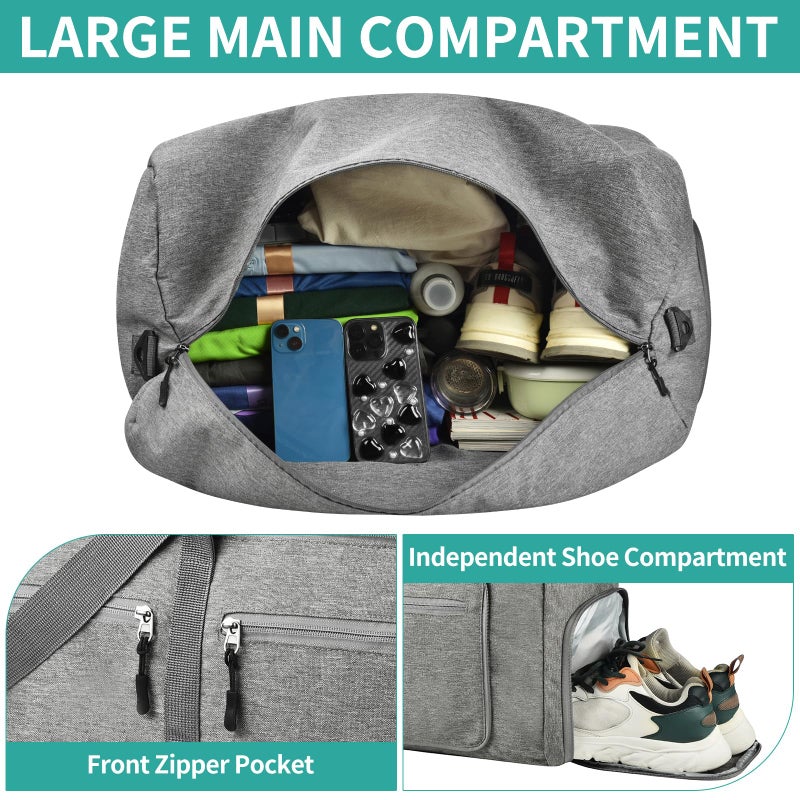 Dimayar 40L Travel Duffle Bag - Foldable Duffel Bag with Shoes Compartment - Overnight Bags Waterproof & Tear Resistant(Gray) - Image 3