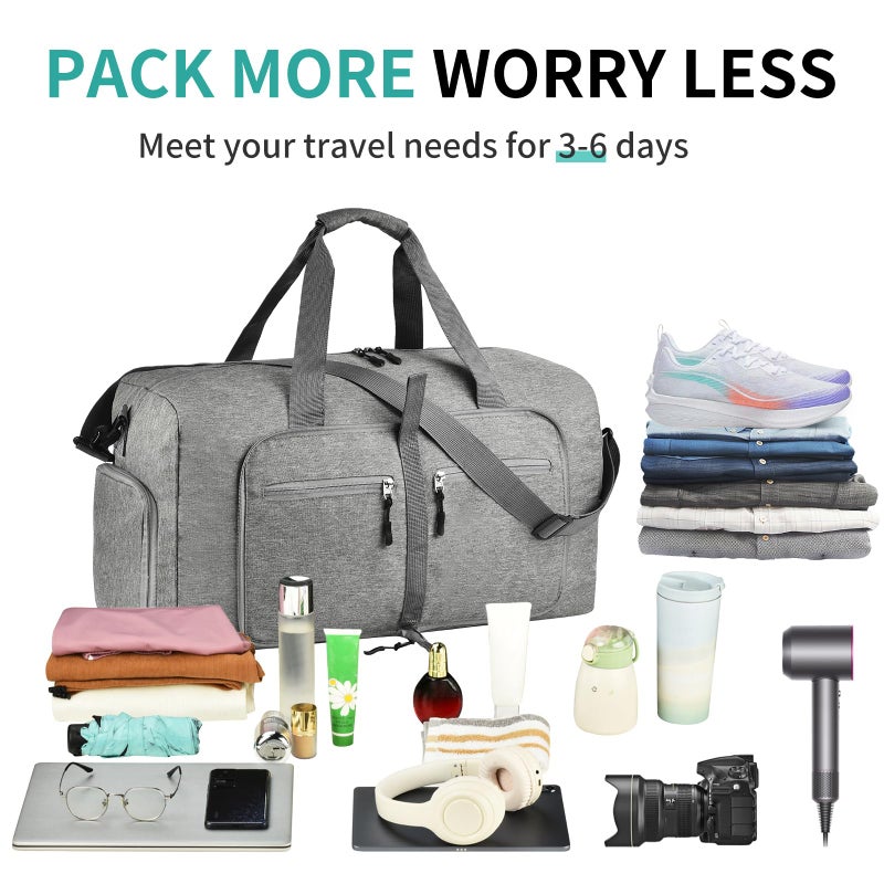 Dimayar 40L Travel Duffle Bag - Foldable Duffel Bag with Shoes Compartment - Overnight Bags Waterproof & Tear Resistant(Gray) - Image 5