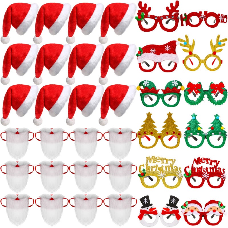 JaGely 36 Pcs Santa Hats Christmas Glasses Bulk Santa Claus Beard Mask Set Xmas Photo Booth Props Christmas Party Decorations for Adult Xmas Holiday Party Favors Supplies - Image 3