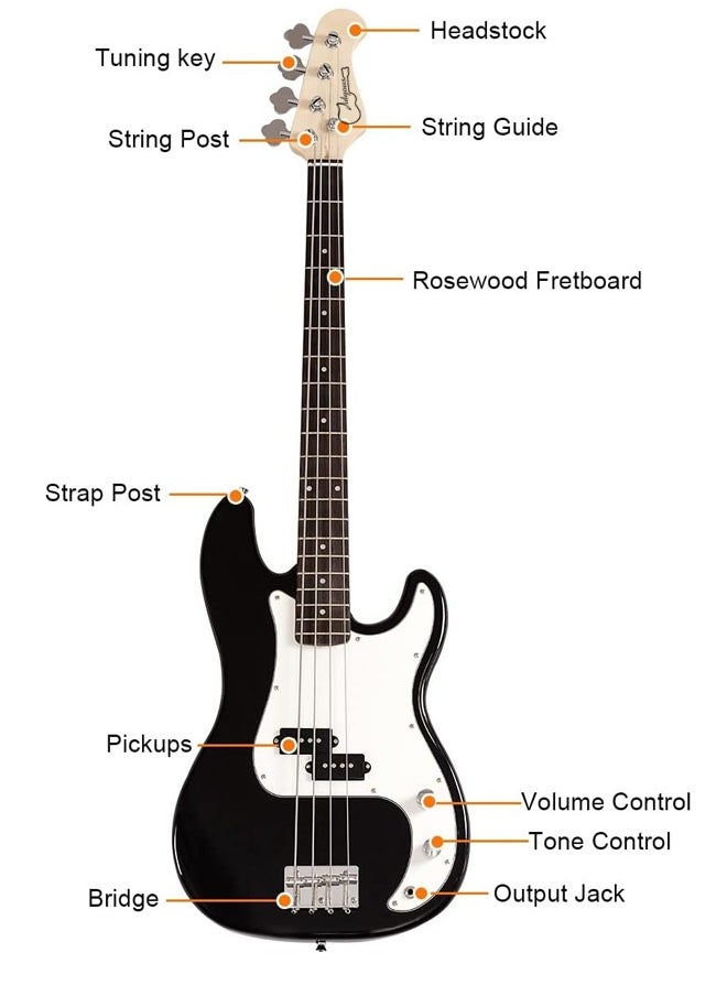 Jidyous - Electric Bass Guitar Full Size 4 String with Bass Bag,Strings,Tuner,Strap,Picks and  Amp Cord,Black - Image 1