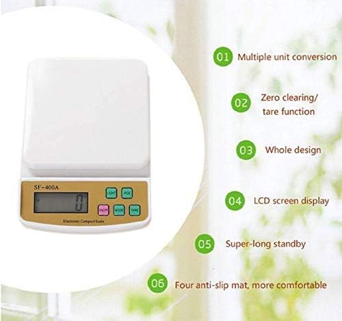 SANGOZS Kitchen Weighing Scale With Tare Function SF 400A with Adaptor 10 kg Digital MultiPurpose food weight machine for shop home use baking small portable countertop Plastic ABSPack of 1 - Image 3