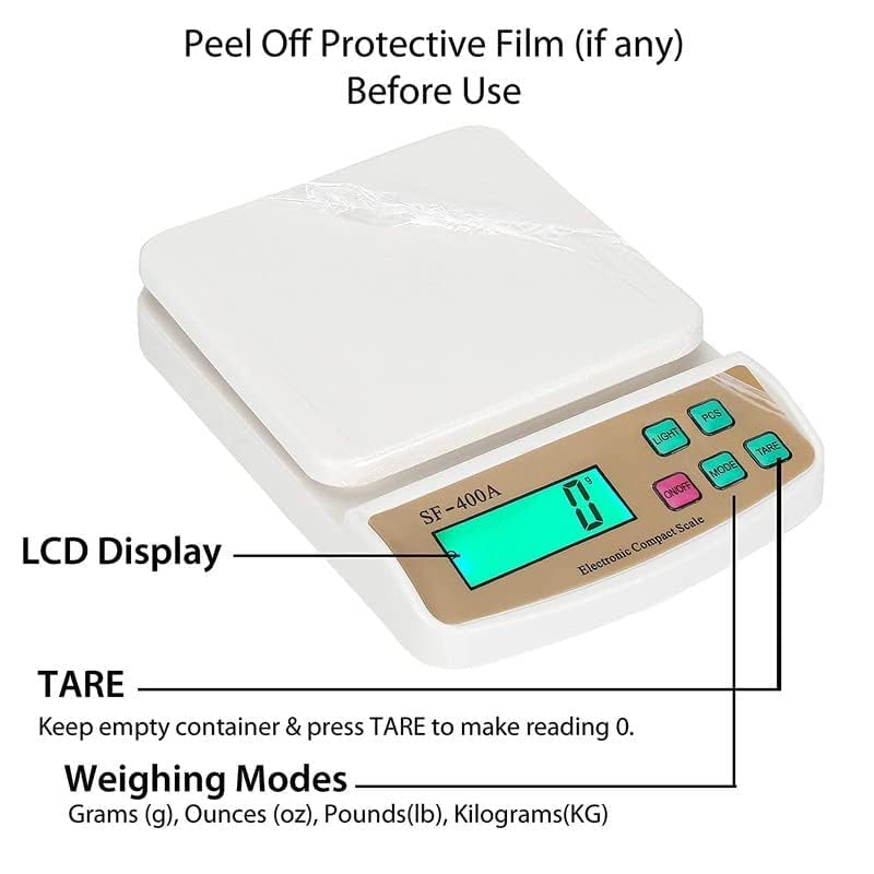 SANGOZS Kitchen Weighing Scale With Tare Function SF 400A with Adaptor 10 kg Digital MultiPurpose food weight machine for shop home use baking small portable countertop Plastic ABSPack of 1 - Image 4