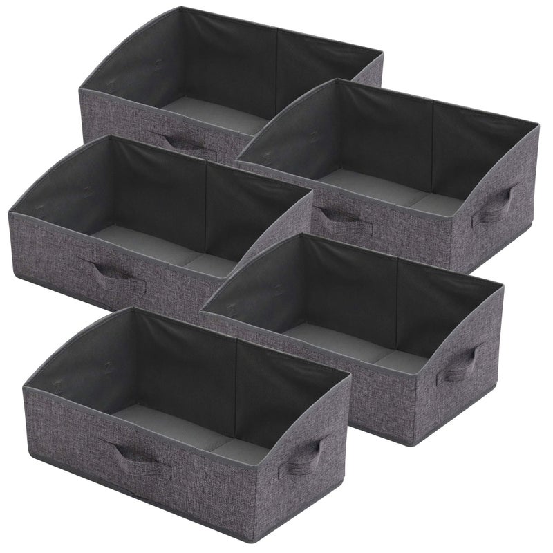 TENABORT 5 Pack Trapezoid Large Foldable Closet Storage Bins with Handle Fabric Storage Organizer Cube Cloth Containers Linen Box Shelf Baskets for Clothes Clothing Shelves Wardrobe